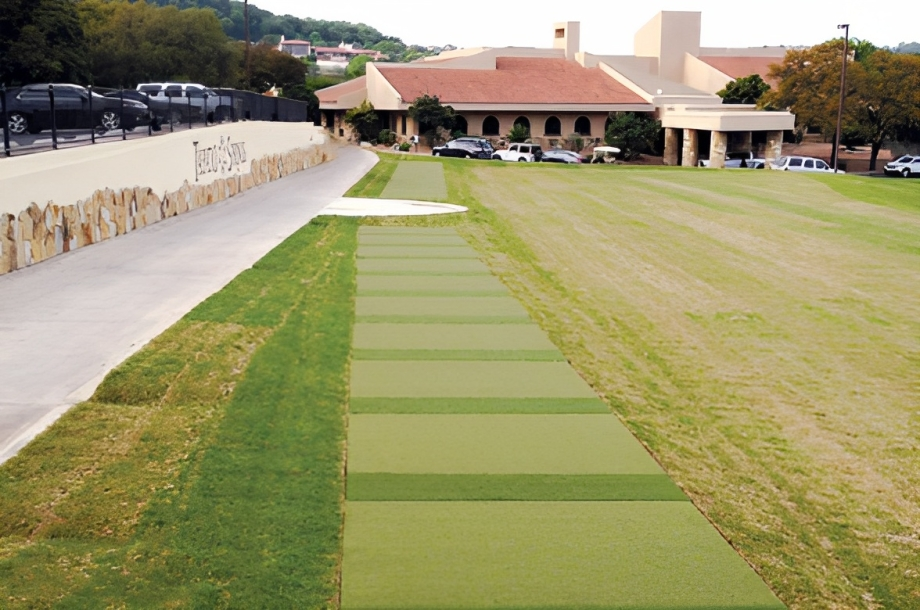 a row of turf tee lines at a park