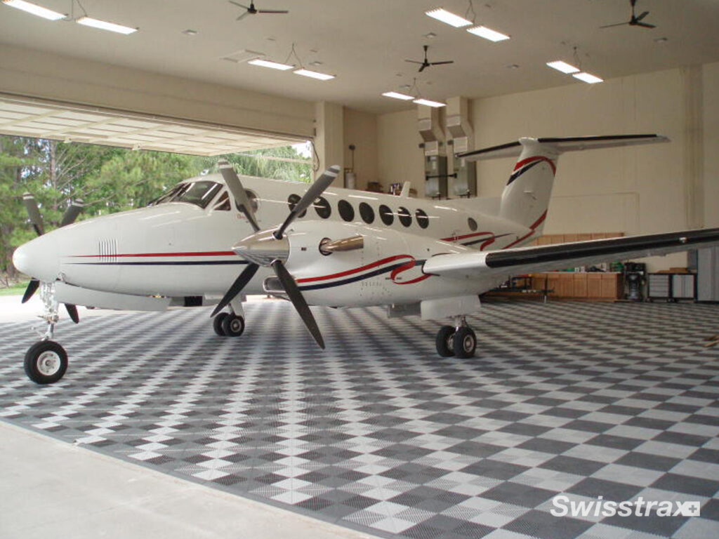 passenger plane hangar with swisstrax flooring