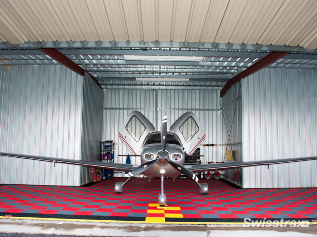 swisstrax in a small plane hangar