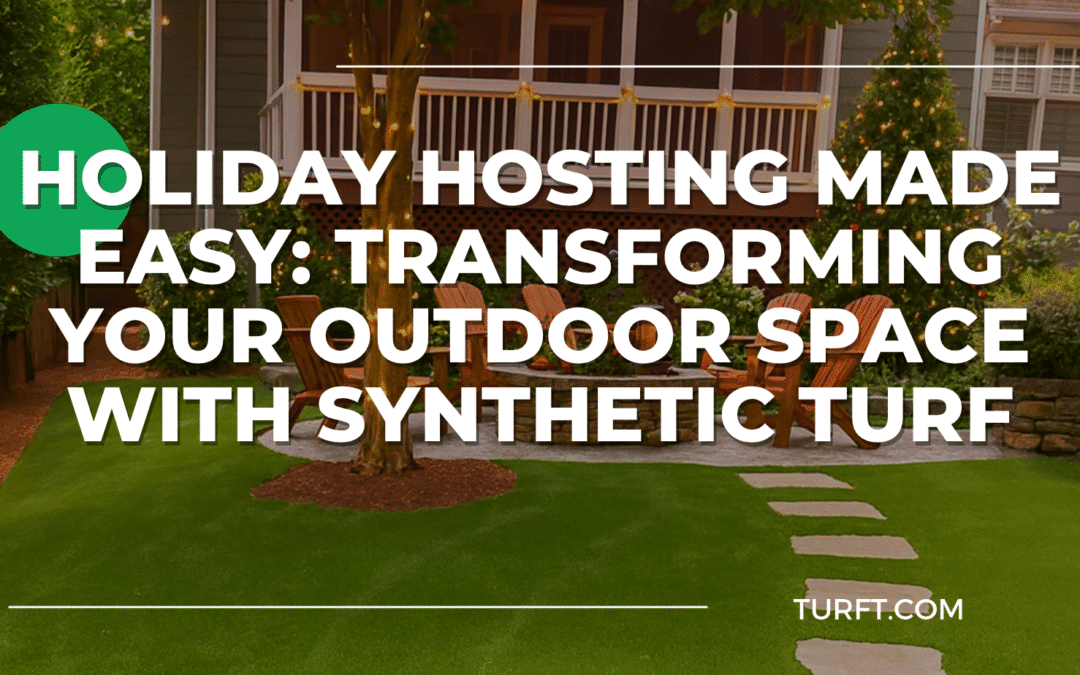 Outdoor holiday hosting space in Nashville with synthetic turf lawn, firepit, and festive lights. Discover how artificial grass creates a clean, stylish, low-maintenance backyard for entertaining.